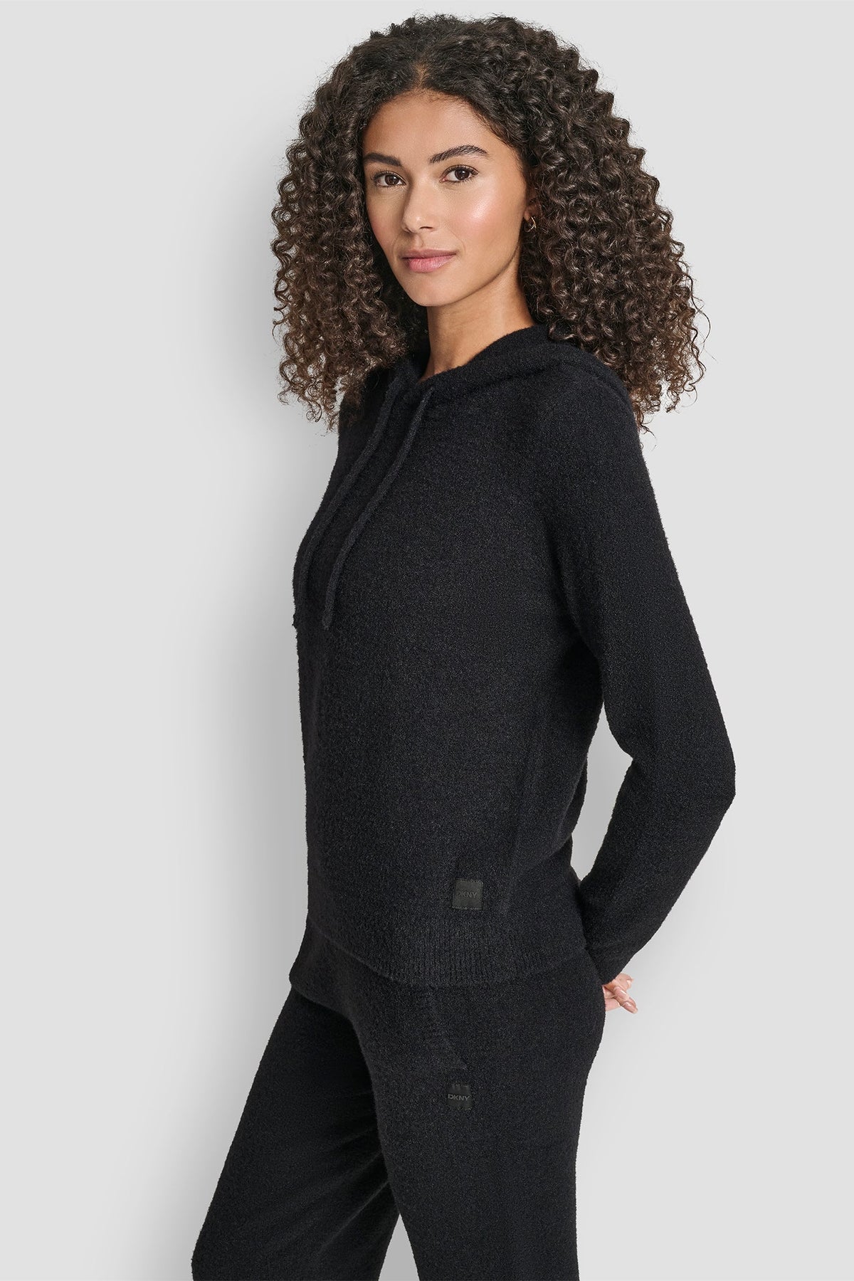 DKNY FEATHER YARN HOODIE WITH DRAWCORD AND TONAL LOGO