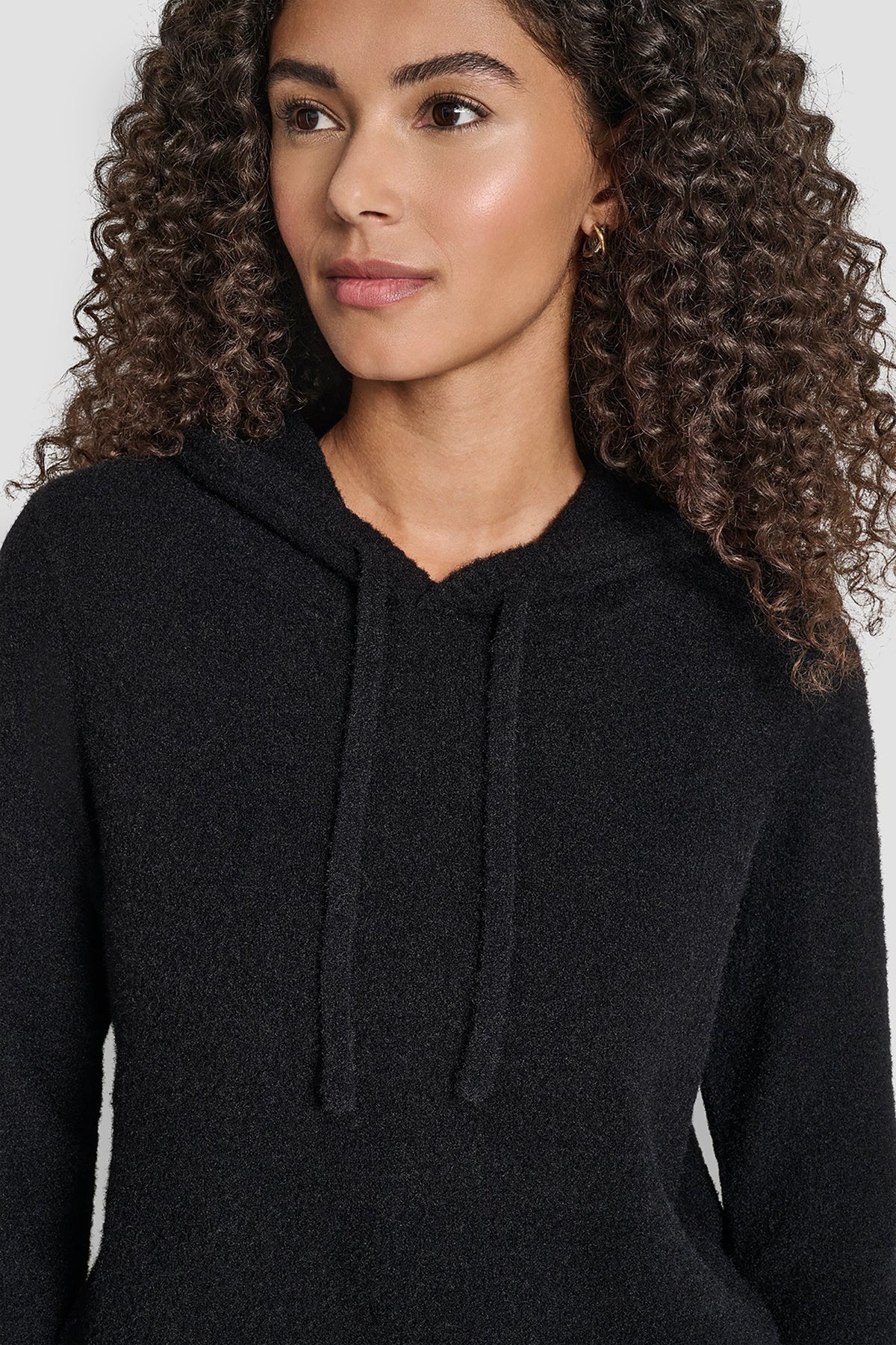 DKNY FEATHER YARN HOODIE WITH DRAWCORD AND TONAL LOGO