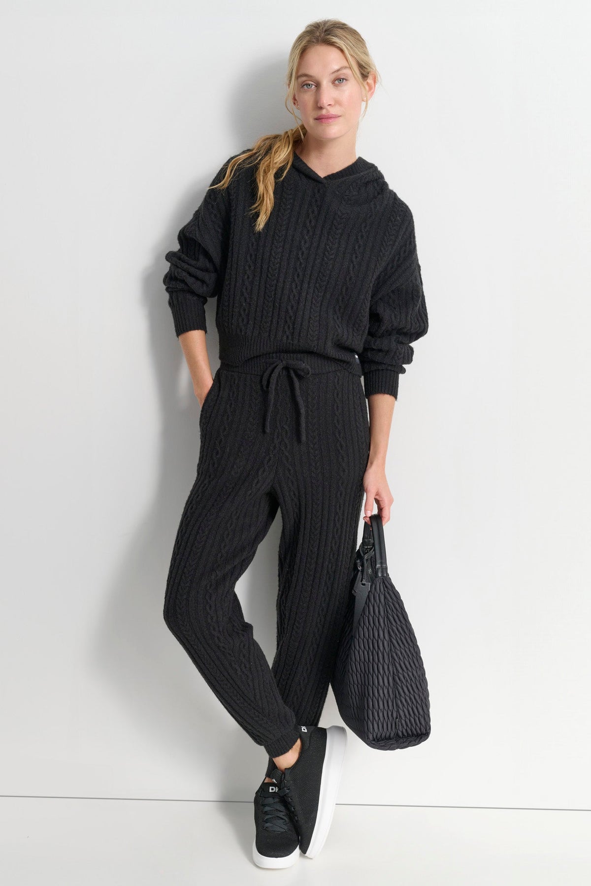 DKNY COZY CABLE SWEATER HOODIE
