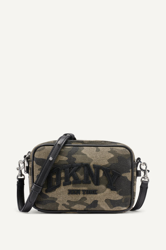 DKNY NELL LOGO-EMBOSSED CAMO CAMERA BAG