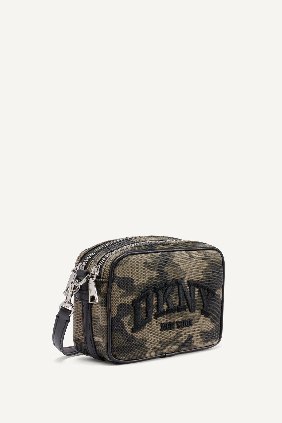 DKNY NELL LOGO-EMBOSSED CAMO CAMERA BAG