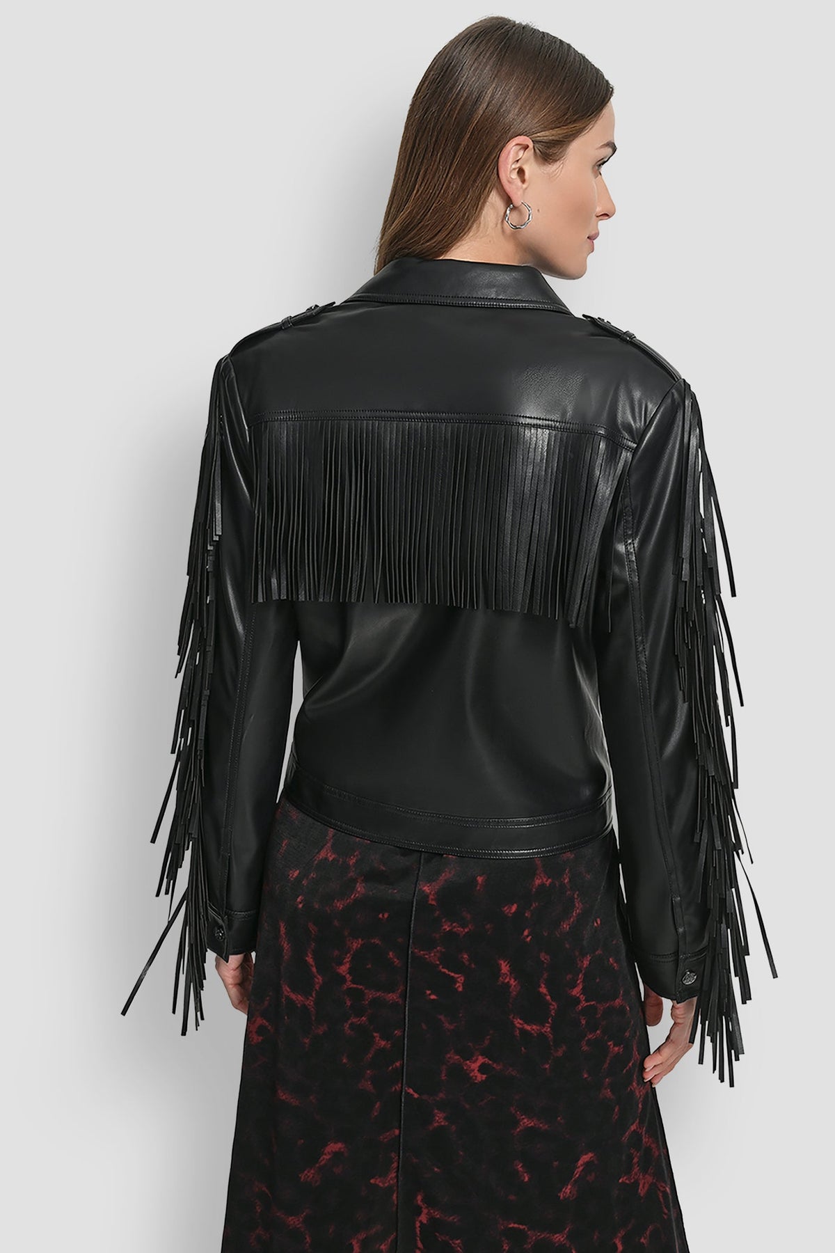 DKNY LONG SLEEEVE FRINGE CROP JACKET