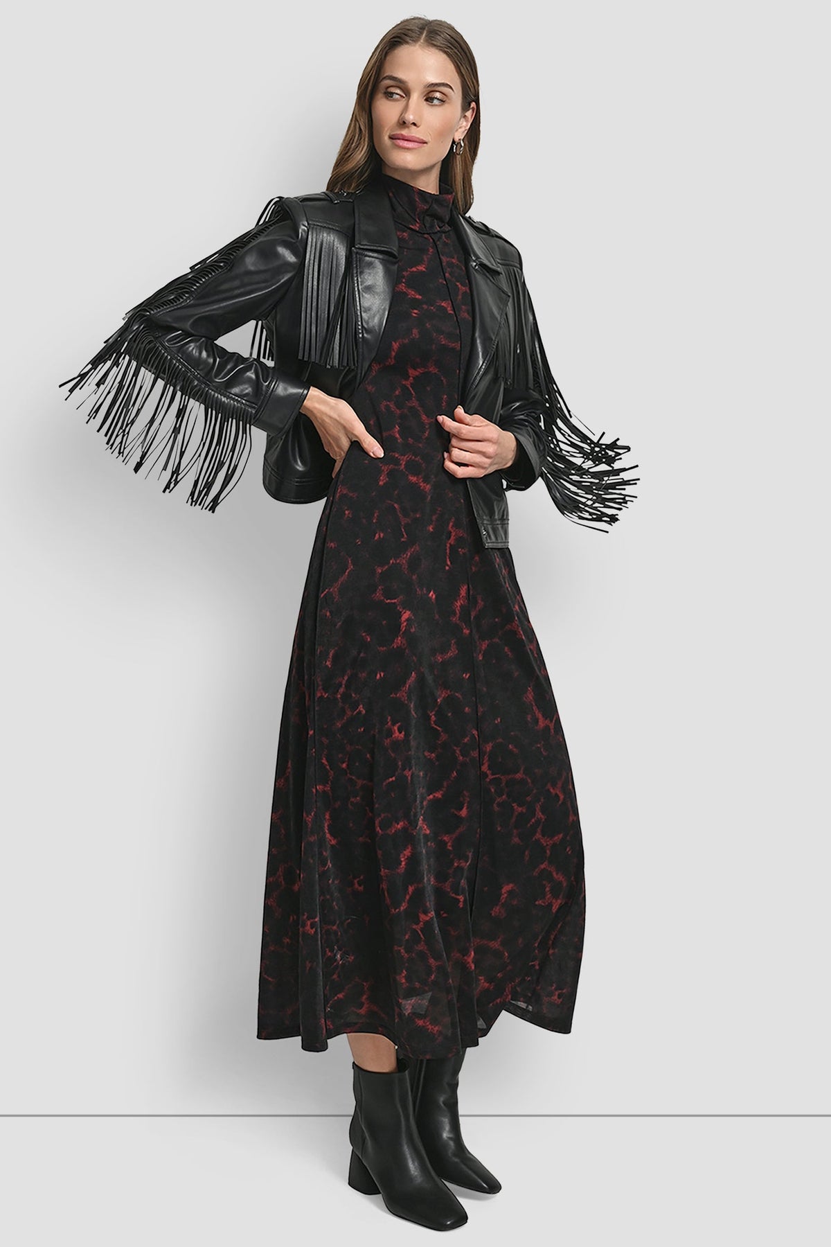 DKNY LONG SLEEEVE FRINGE CROP JACKET