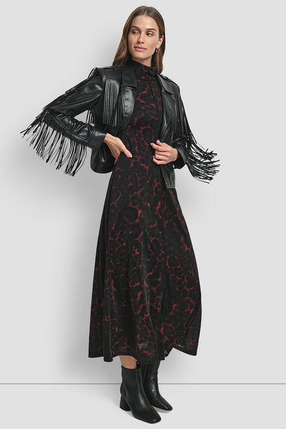 DKNY LONG SLEEEVE FRINGE CROP JACKET