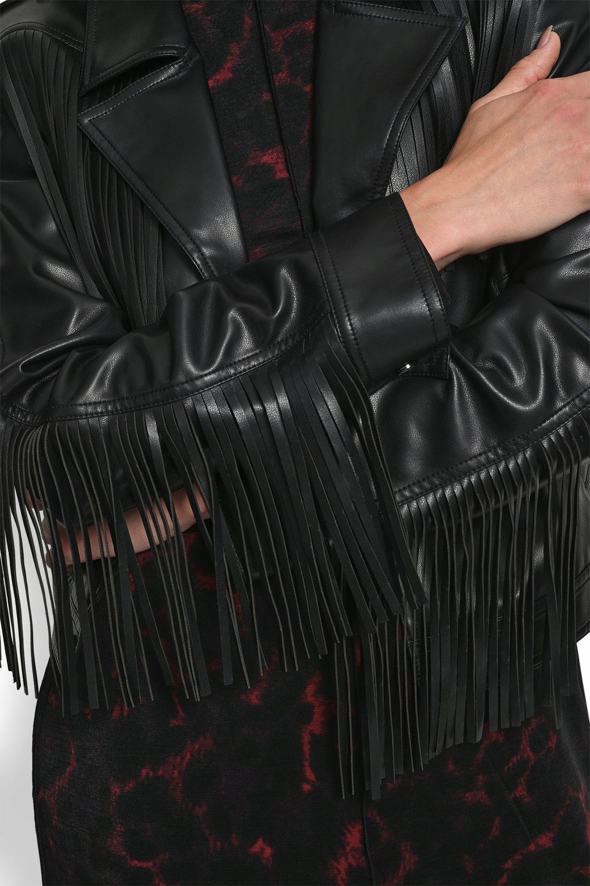 DKNY LONG SLEEEVE FRINGE CROP JACKET