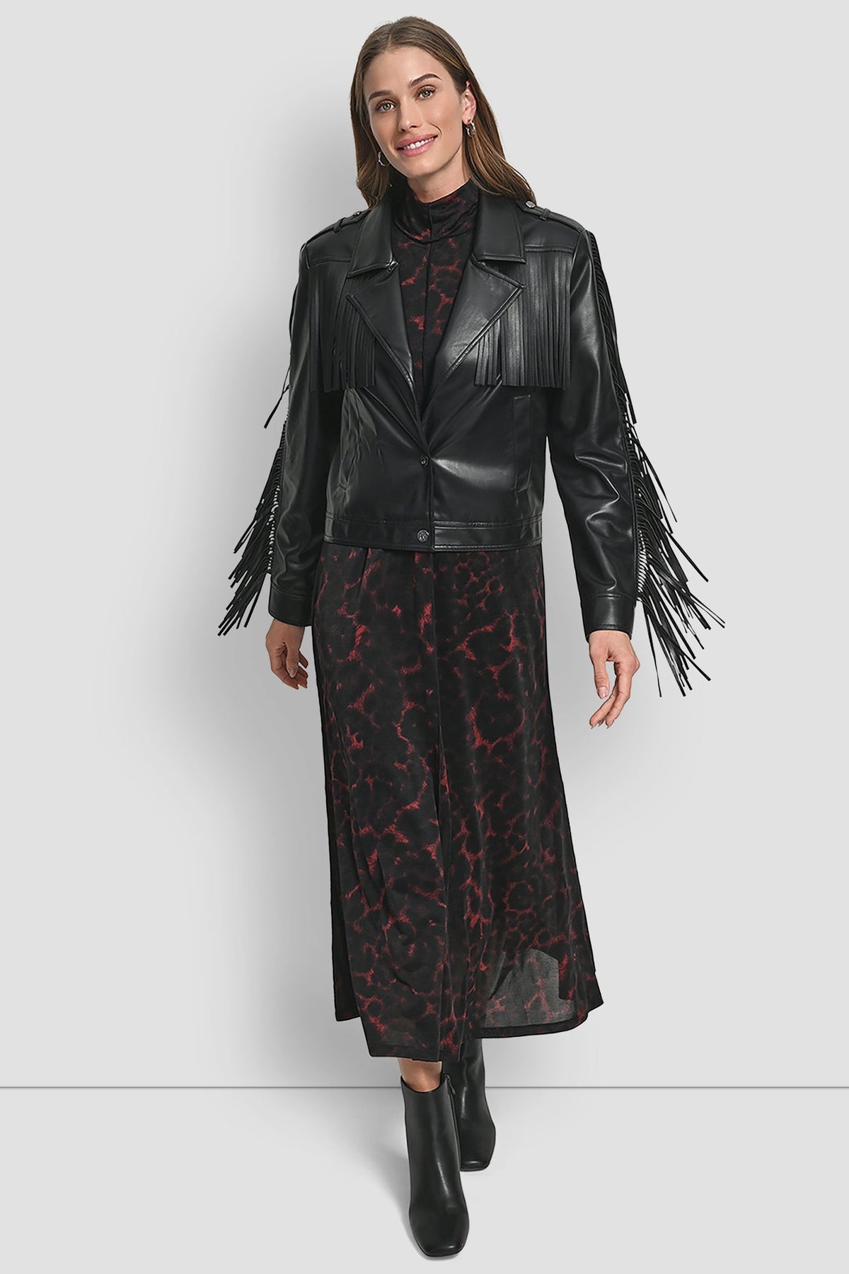 DKNY LONG SLEEEVE FRINGE CROP JACKET