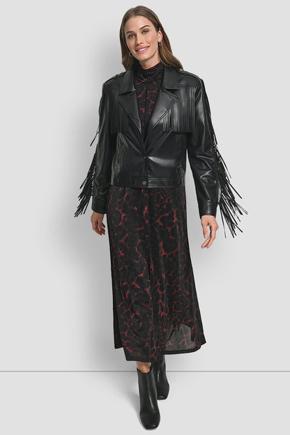 DKNY LONG SLEEEVE FRINGE CROP JACKET
